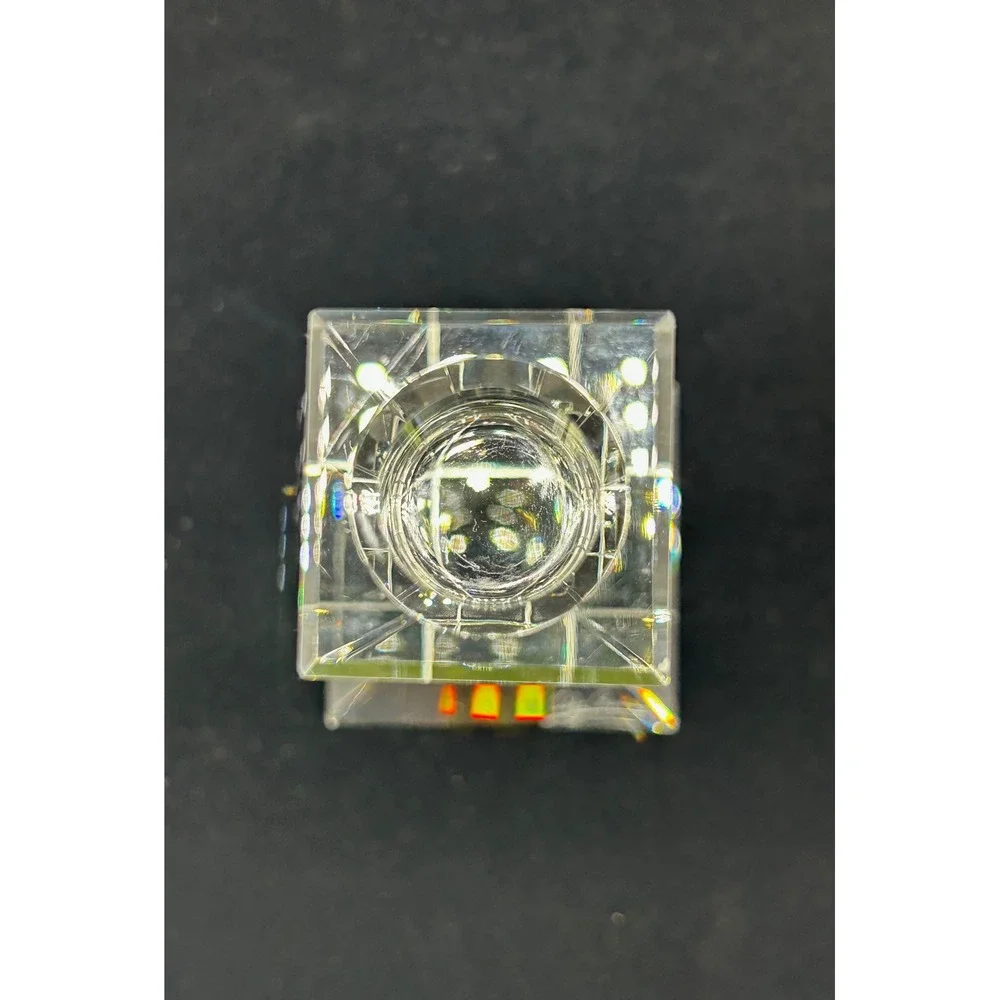 Oleg Cassini Crystal Candlestick Holder Signed Tapered Geometric Clear Glass 6in